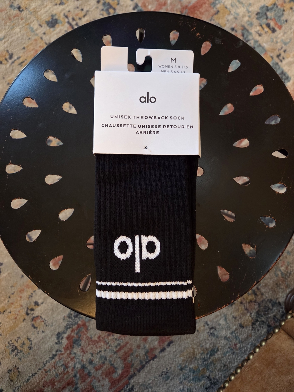 ALO Yoga Black Unisex Throwback Athletic Sock, Medium